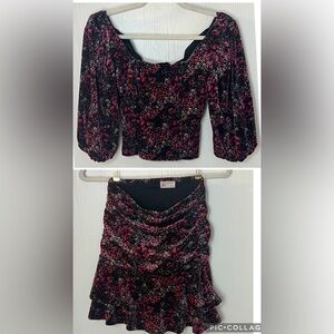 Floral Velvet Skirt Set Small